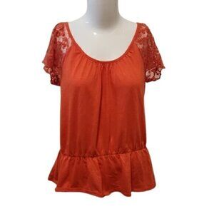 [Aeropostale] Orange Lace Sleeve Top - Size L